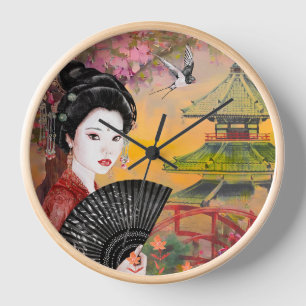 Japanese Scene With A Woman Clock