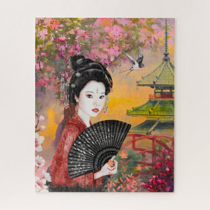 Japanese Scene With A Woman Jigsaw Puzzle