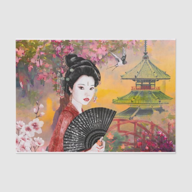 Japanese Scene With A Woman Tissue Paper (Front)