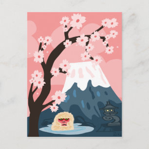 Japanese scene with snow monkey and Mount Fuji Postcard