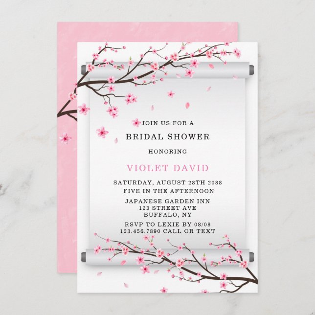 Japanese Scroll Cherry Blossom Bridal Shower Invitation (Front/Back)