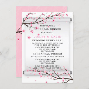 Japanese Scroll Cherry Blossom Rehearsal Dinner Invitation