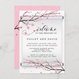 Japanese Scroll Cherry Blossom Wedding Invitation