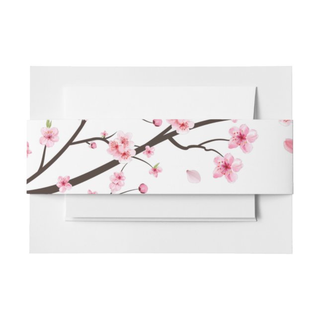 Japanese Scroll Cherry Blossom Wedding Invitation Belly Band (Front Example)