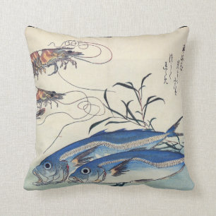 Japanese Sea Life Painting circa 1800's Cushion