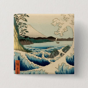 Japanese Sea of Satta Hiroshige Art  15 Cm Square Badge