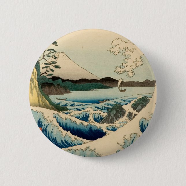 Japanese Sea of Satta Hiroshige Art  6 Cm Round Badge (Front)