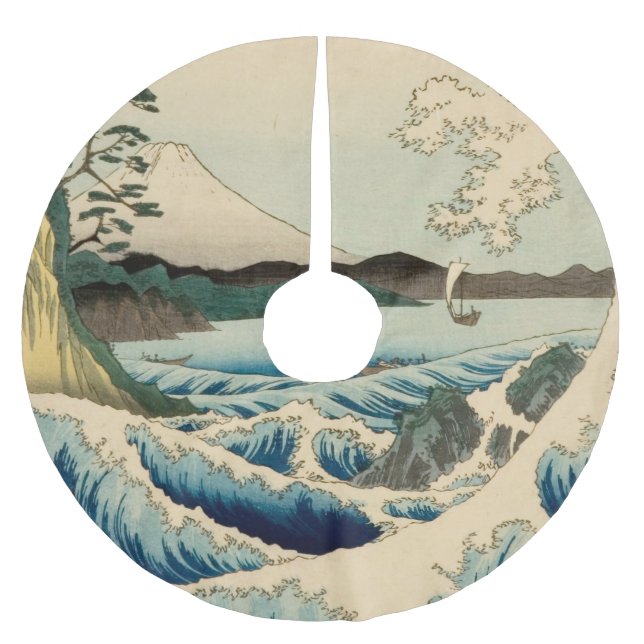 Japanese Sea of Satta Hiroshige Art  Brushed Polyester Tree Skirt (Front)