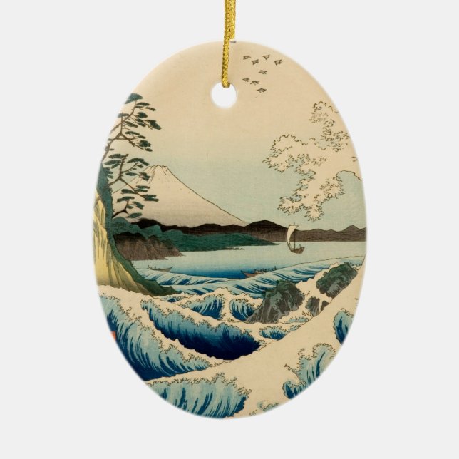 Japanese Sea of Satta Hiroshige Art  Ceramic Tree Decoration (Front)