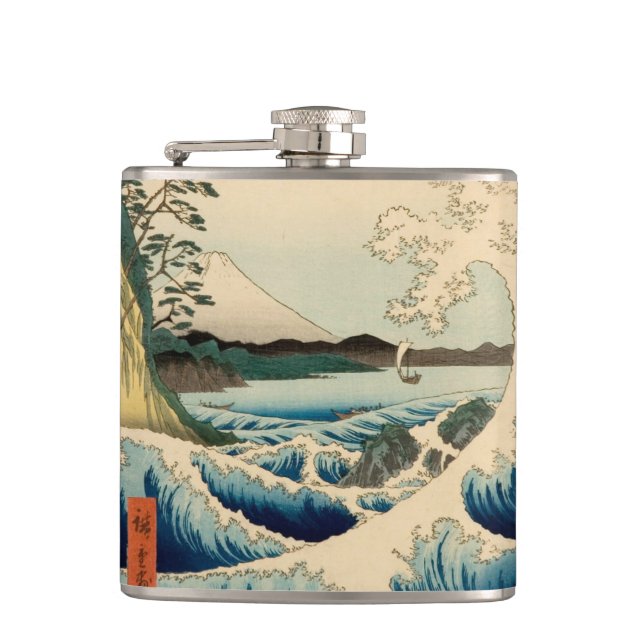 Japanese Sea of Satta Hiroshige Art  Hip Flask (Front)