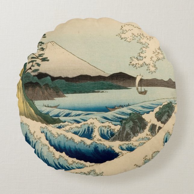 Japanese Sea of Satta Hiroshige Art  Round Cushion (Front)