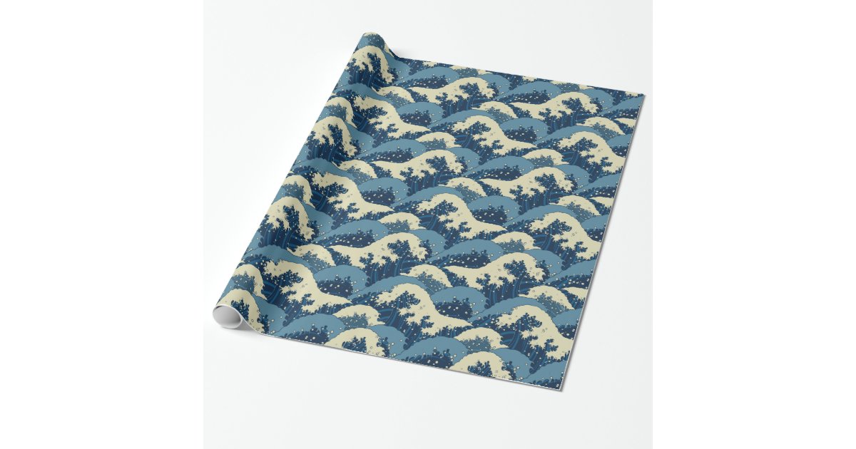 Japanese sea waves pattern wrapping paper Zazzle