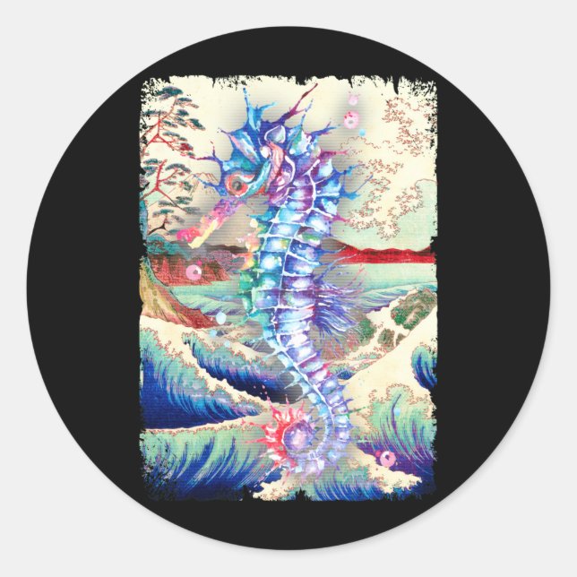 Japanese Seahorse Colourful Sea Horse Nature Art Classic Round Sticker (Front)