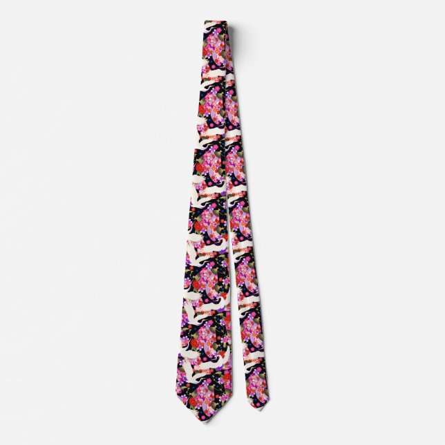 Japanese seamless crane kimono pattern tie (Front)