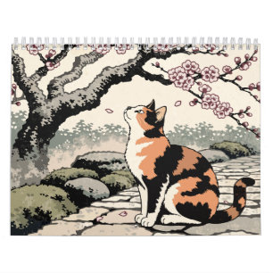 Japanese Seasonal Cat Woodblock Art Calendar