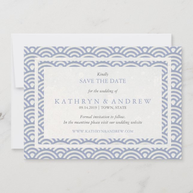 Japanese Seigaiha Save The Date Without Photo (Front)