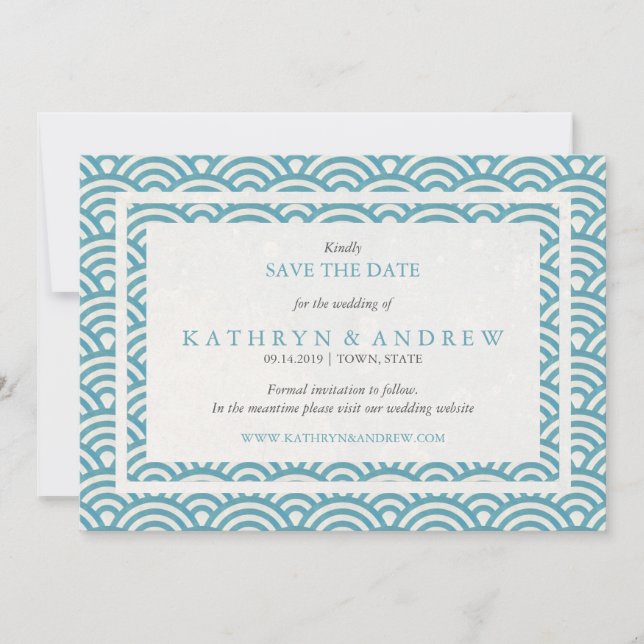 Japanese Seigaiha Save The Date Without Photo (Front)