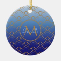 Japanese Seigaiha Scallop Gradated Royal Blue Gold