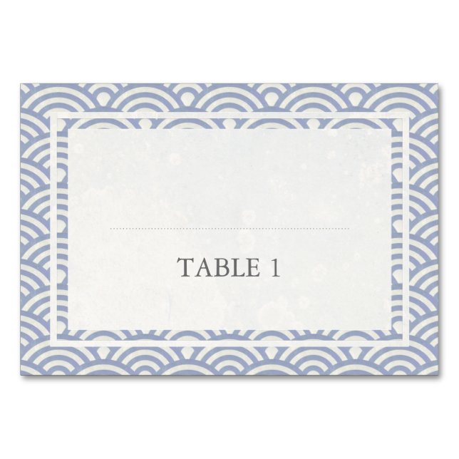 Japanese Seigaiha Stylised Waves Elegant Wedding Table Number (Front)