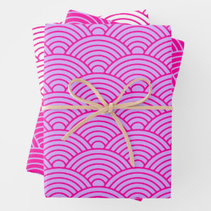 Japanese Seigaiha Wave   Liliac Magenta Wrapping Paper Sheet