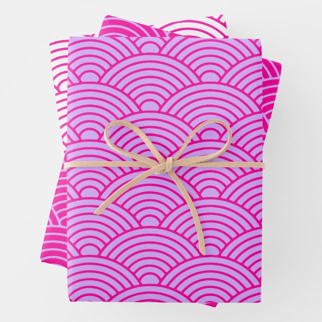 Japanese Seigaiha Wave | Liliac Magenta Wrapping Paper Sheet (In situ)