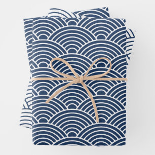 Japanese Seigaiha Wave   Navy Blue Wrapping Paper Sheet