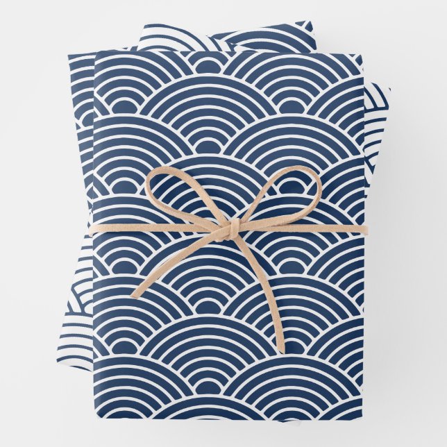 Japanese Seigaiha Wave | Navy Blue Wrapping Paper Sheet (In situ)