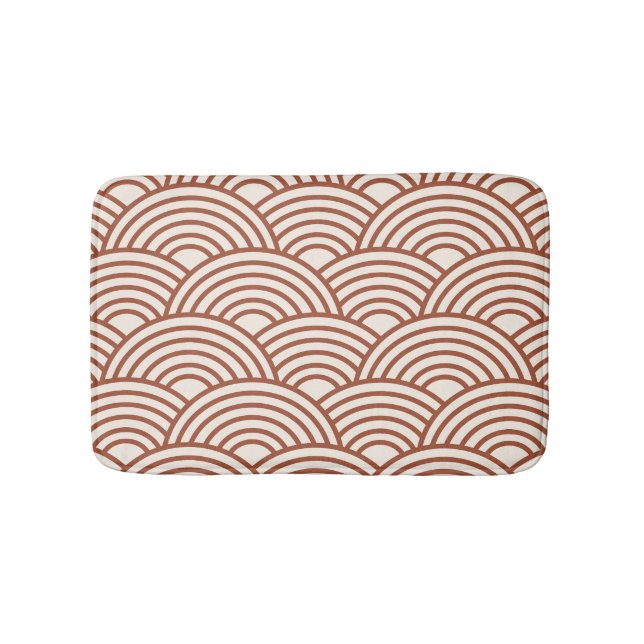 Japanese Seigaiha Wave Rust Terracotta Bath Mat (Front)