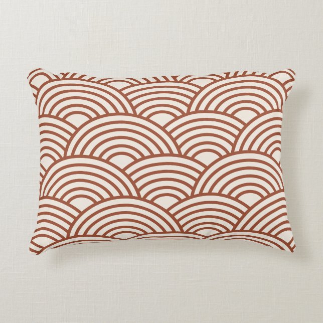 Japanese Seigaiha Wave Rust Terracotta Decorative Cushion (Front)