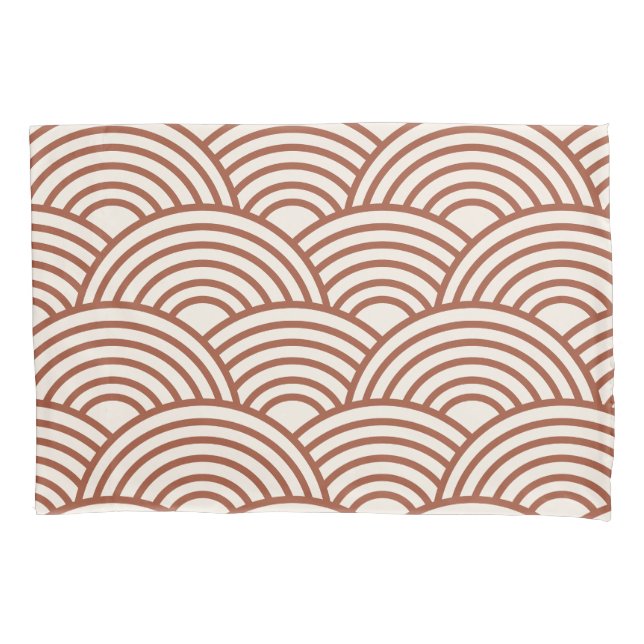 Japanese Seigaiha Wave Rust Terracotta Pillowcase (Front)