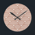 Japanese Seigaiha Wave Rust Terracotta Round Clock<br><div class="desc">Japanese Seigaiha Wave - Black and White - Pattern - Rust,  Earth Tones,  Terracotta.</div>