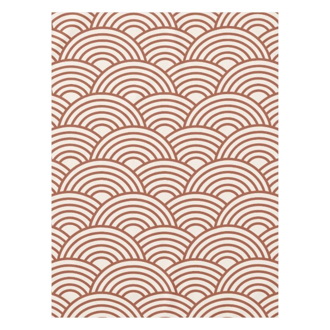 Japanese Seigaiha Wave Rust Terracotta Tablecloth (Front)