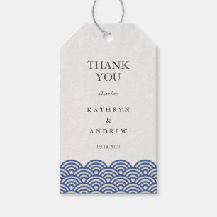 Japanese Seigaiha Waves Blue + White Personalised Gift Tags