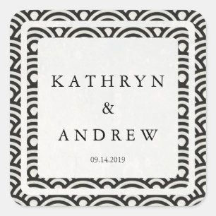 Japanese Seigaiha Waves Custom Names+Date Wedding Square Sticker