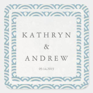 Japanese Seigaiha Waves Custom Names+Date Wedding Square Sticker