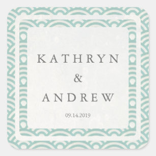 Japanese Seigaiha Waves Custom Names+Date Wedding Square Sticker