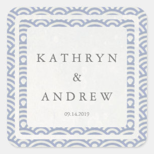 Japanese Seigaiha Waves Custom Names+Date Wedding Square Sticker