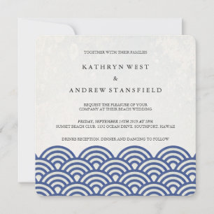 Japanese Seigaiha Waves Elegant Beach Wedding Invitation