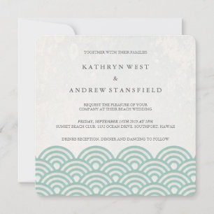 Japanese Seigaiha Waves Elegant Beach Wedding Invitation