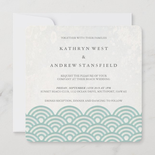 Japanese Seigaiha Waves Elegant Beach Wedding Invitation (Front)