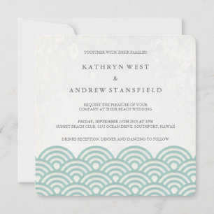 Japanese Seigaiha Waves Elegant Beach Wedding Invitation