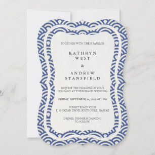 Japanese Seigaiha Waves Elegant Beach Wedding Invitation