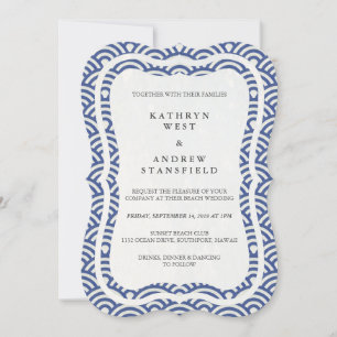Japanese Seigaiha Waves Elegant Beach Wedding Invitation