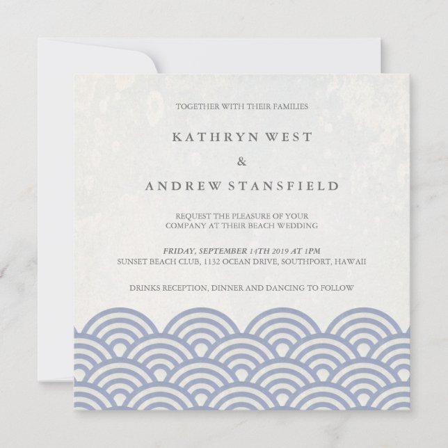 Japanese Seigaiha Waves Elegant Beach Wedding Invitation (Front)
