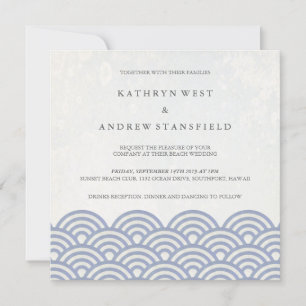 Japanese Seigaiha Waves Elegant Beach Wedding Invitation