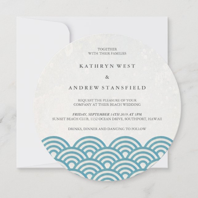 Japanese Seigaiha Waves Elegant Beach Wedding Invitation (Front)