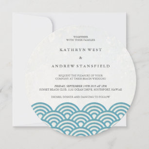 Japanese Seigaiha Waves Elegant Beach Wedding Invitation