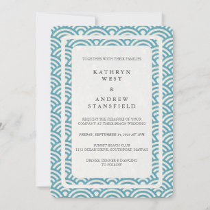 Japanese Seigaiha Waves Elegant Beach Wedding Invitation