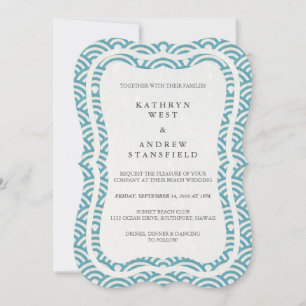 Japanese Seigaiha Waves Elegant Beach Wedding Invitation