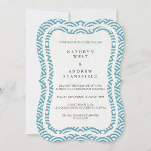 Japanese Seigaiha Waves Elegant Beach Wedding Invitation